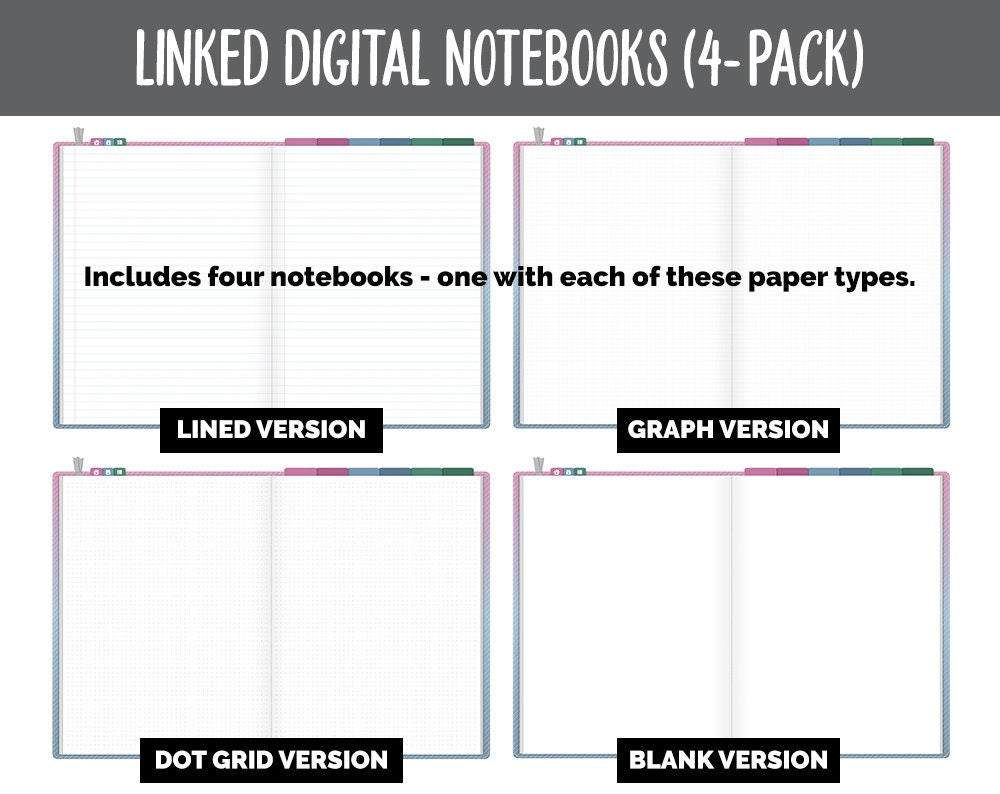 Linked Digital Notebooks 4- Pack | Bliss Theme | GoodNotes, iPad & Android