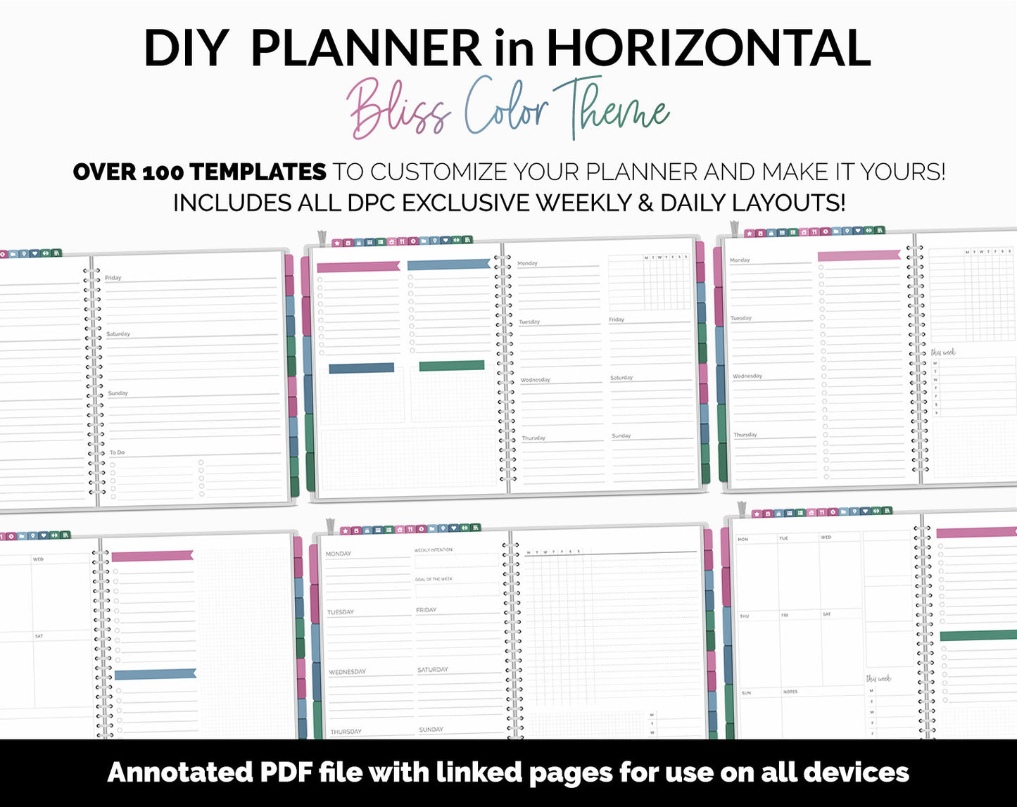 DIY Horizontal Digital Planner | Bliss Theme | Goodnotes, iPad & Android