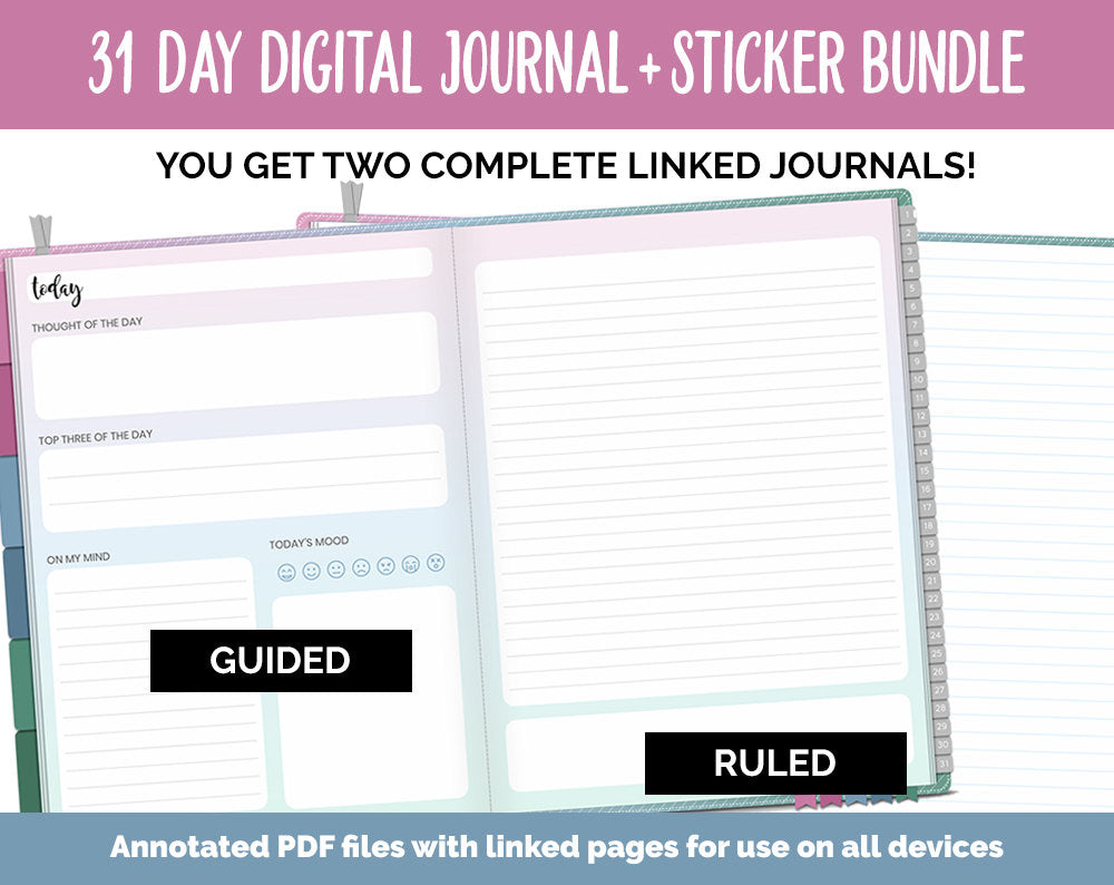 31 Day Digital Journal + Sticker Bundle | Bliss Theme