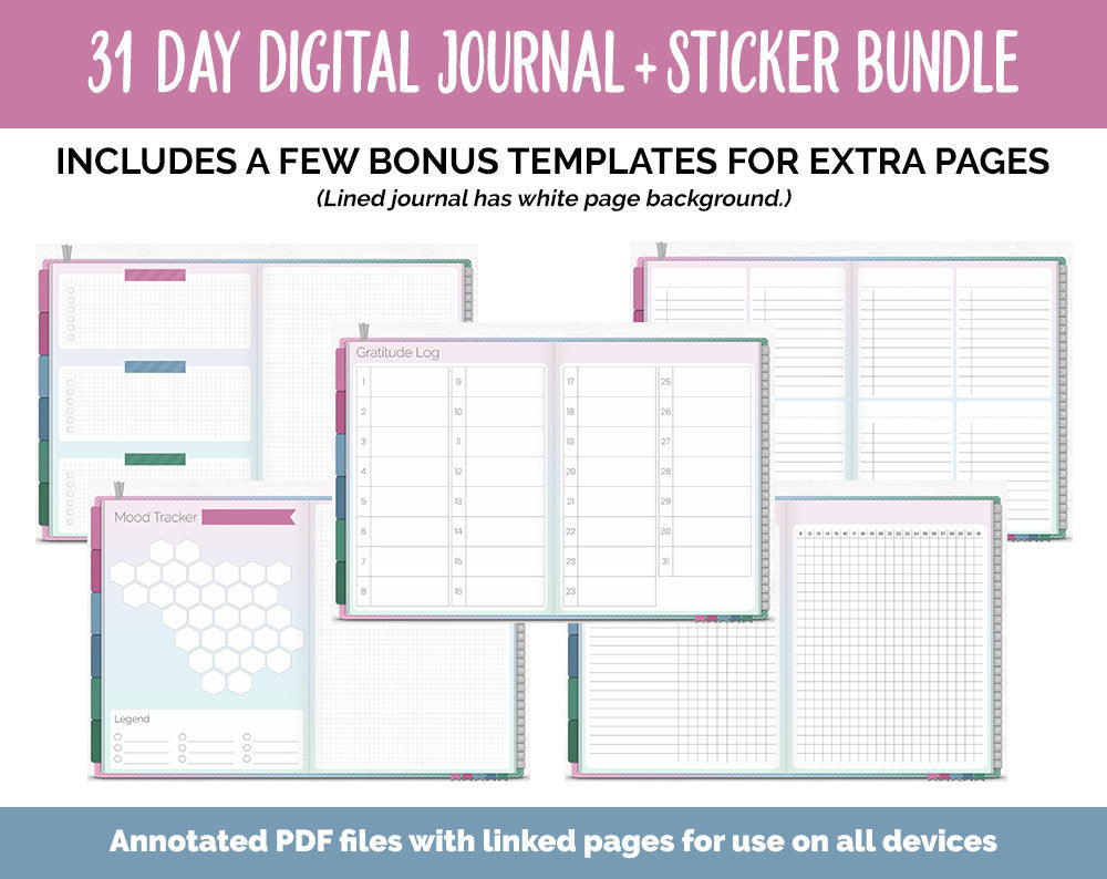 31 Day Digital Journal + Sticker Bundle | Bliss Theme