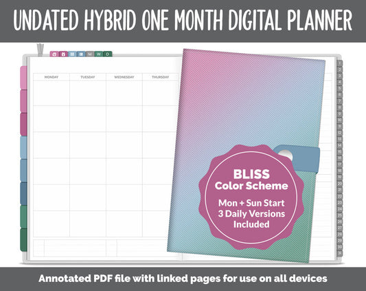 Undated Hybrid One Month Digital Planner | Bliss Theme | GoodNotes, iPad & Android