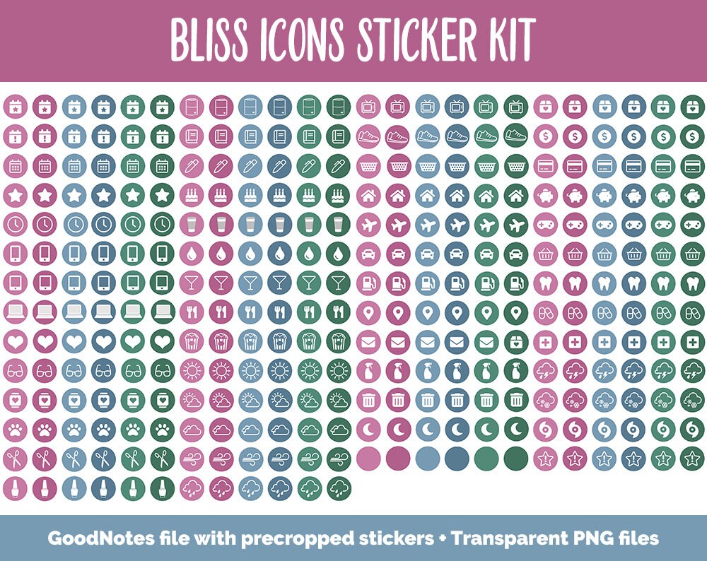 Bliss Icons Digital Planner Stickers | GoodNotes, iPad and Android | Icons, Life, Weather, Everyday