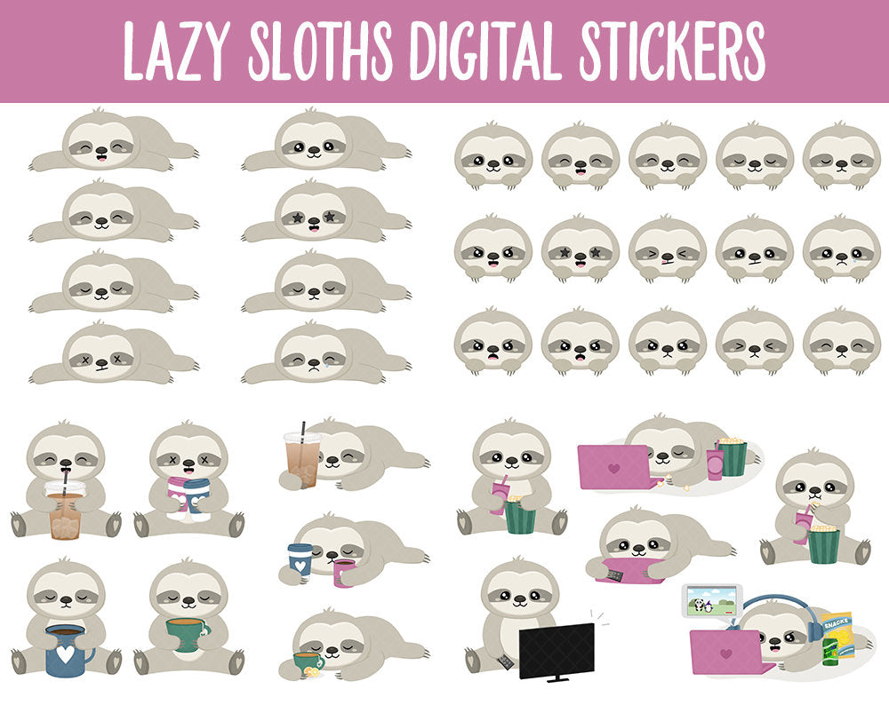 Lazy Sloths Digital Planner Stickers | GoodNotes, iPad and Android | Activities, Tasks, Sassy, Simon, August