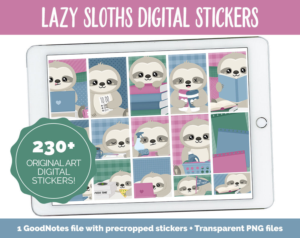 Lazy Sloths Digital Planner Stickers | GoodNotes, iPad and Android | Activities, Tasks, Sassy, Simon, August