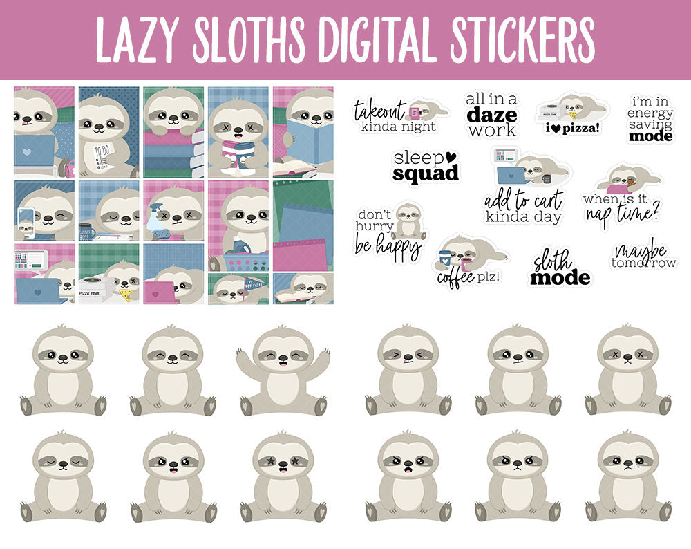 Lazy Sloths Digital Planner Stickers | GoodNotes, iPad and Android | Activities, Tasks, Sassy, Simon, August