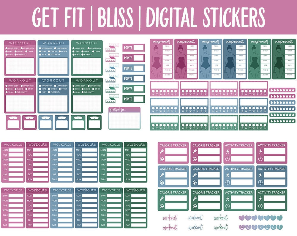Get Fit Bliss Digital Stickers | GoodNotes & iPad | Fitness, Health, Self-Care, Workout