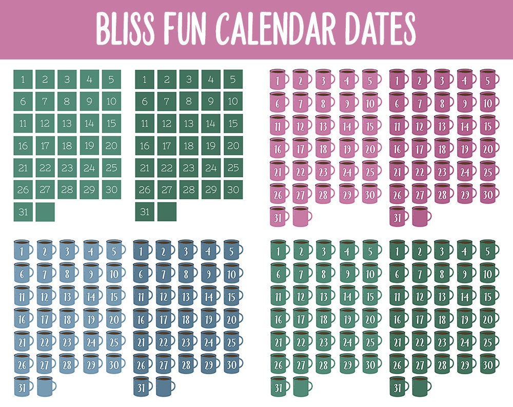 Bliss Fun Calendar Date Digital Stickers | GoodNotes, iPad and Android