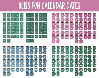Bliss Fun Calendar Date Digital Stickers | GoodNotes, iPad and Android