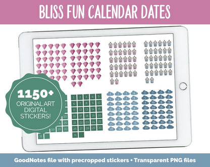 Bliss Fun Calendar Date Digital Stickers | GoodNotes, iPad and Android