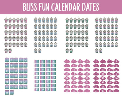 Bliss Fun Calendar Date Digital Stickers | GoodNotes, iPad and Android