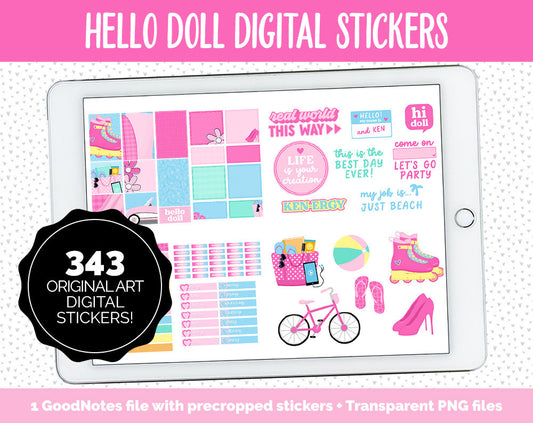 Hello Doll Digital Stickers | GoodNotes, iPad & Android | Summer, Movies, Beach, Planner Girls