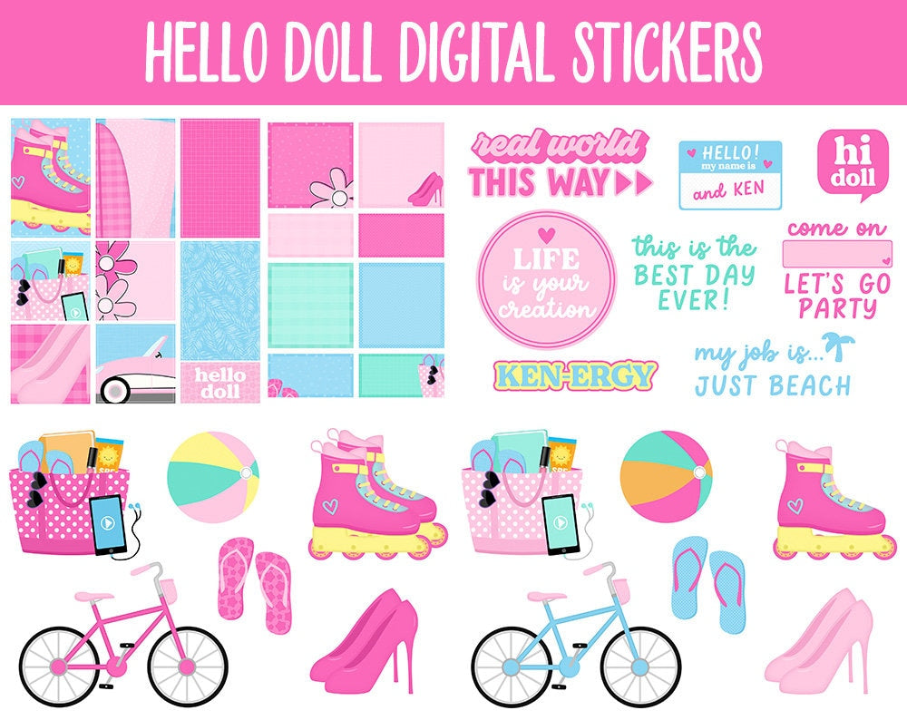 Hello Doll Digital Stickers | GoodNotes, iPad & Android | Summer, Movies, Beach, Planner Girls