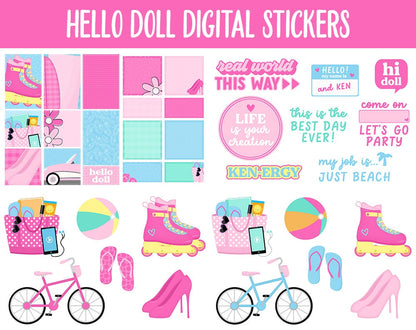Hello Doll Digital Stickers | GoodNotes, iPad & Android | Summer, Movies, Beach, Planner Girls