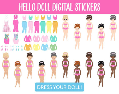 Hello Doll Digital Stickers | GoodNotes, iPad & Android | Summer, Movies, Beach, Planner Girls