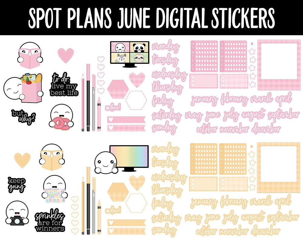 Spot Plans June Digital Stickers | GoodNotes, iPad and Android | Sprinkles | Sassy, Rainbow, Pastel, Adulting, Planning, Funny