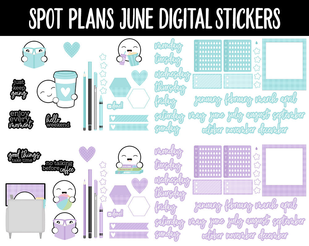 Spot Plans June Digital Stickers | GoodNotes, iPad and Android | Sprinkles | Sassy, Rainbow, Pastel, Adulting, Planning, Funny