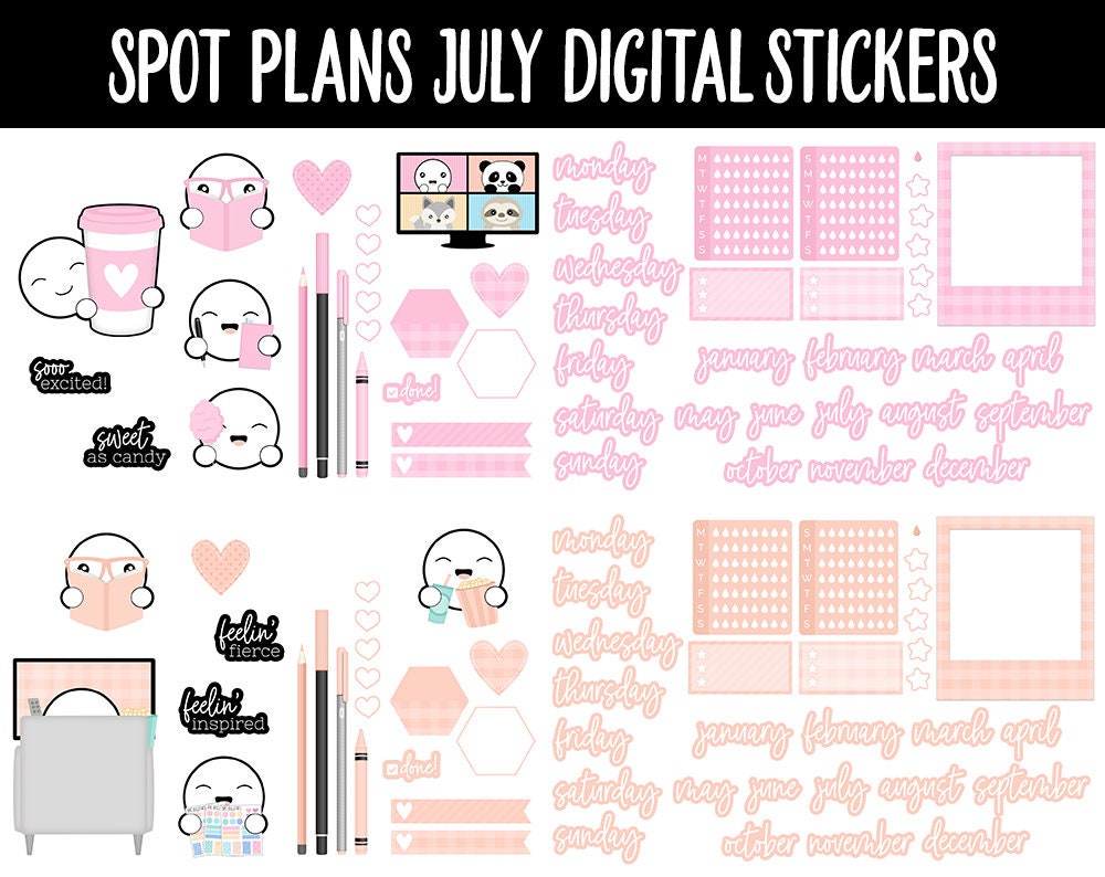 Spot Plans July Digital Stickers | GoodNotes, iPad and Android | Candy | Sassy, Rainbow, Pastel, Adulting, Planning, Funny