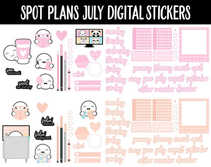 Spot Plans July Digital Stickers | GoodNotes, iPad and Android | Candy | Sassy, Rainbow, Pastel, Adulting, Planning, Funny