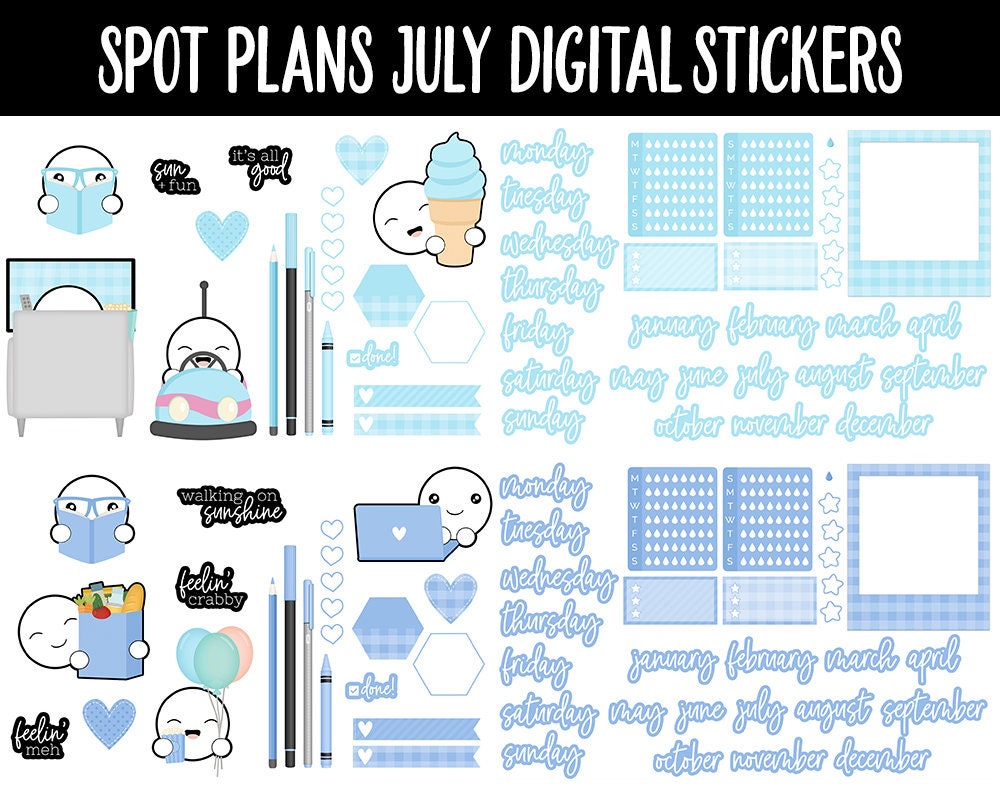 Spot Plans July Digital Stickers | GoodNotes, iPad and Android | Candy | Sassy, Rainbow, Pastel, Adulting, Planning, Funny