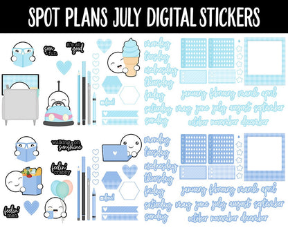 Spot Plans July Digital Stickers | GoodNotes, iPad and Android | Candy | Sassy, Rainbow, Pastel, Adulting, Planning, Funny