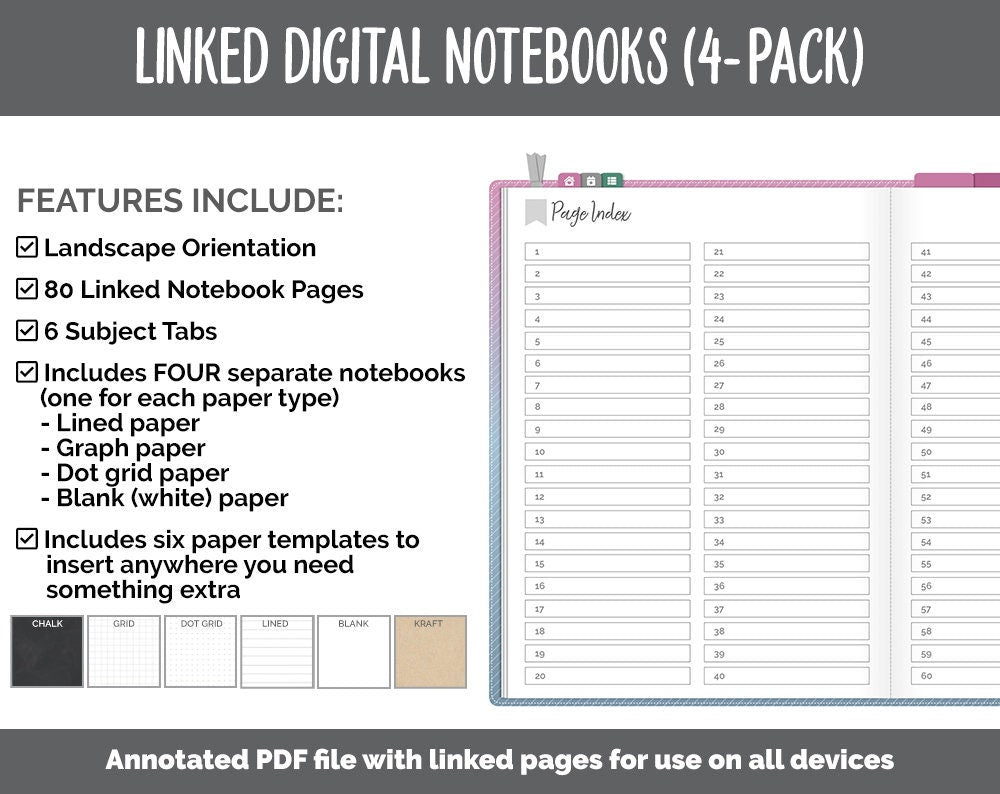 Linked Digital Notebooks 4- Pack | Bliss Theme | GoodNotes, iPad & Android