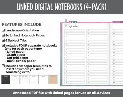 Linked Digital Notebooks 4- Pack | Bliss Theme | GoodNotes, iPad & Android