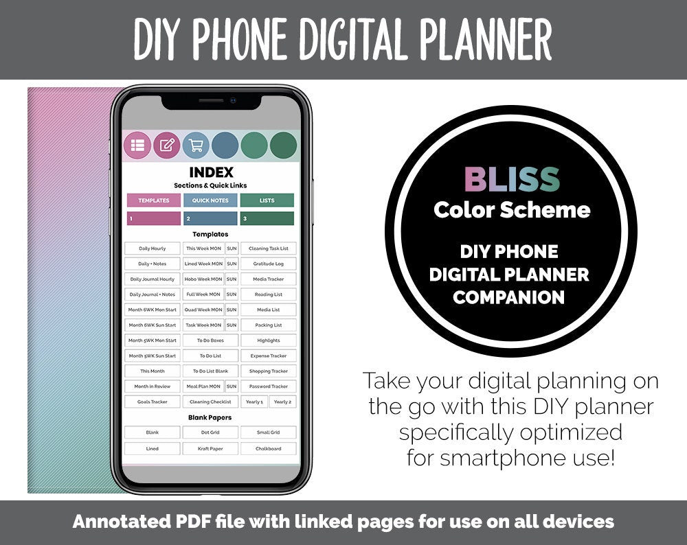 DIY Phone Digital Planner | Bliss Theme | Goodnotes, iPad & Android | Hobonichi, Planner, Notebook