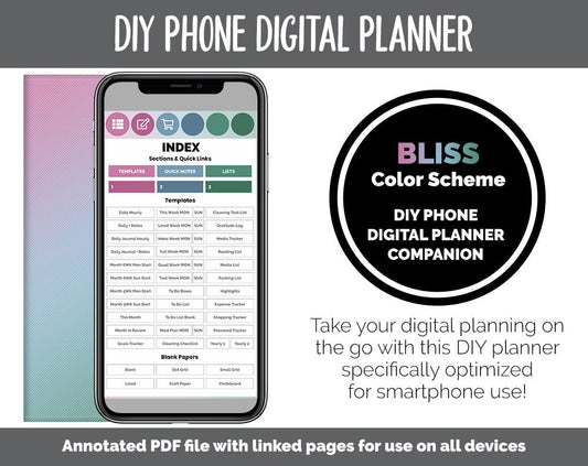 DIY Phone Digital Planner | Bliss Theme | Goodnotes, iPad & Android | Hobonichi, Planner, Notebook