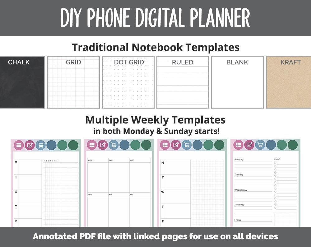 DIY Phone Digital Planner | Bliss Theme | Goodnotes, iPad & Android | Hobonichi, Planner, Notebook