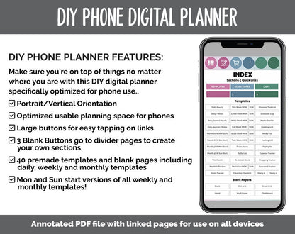DIY Phone Digital Planner | Bliss Theme | Goodnotes, iPad & Android | Hobonichi, Planner, Notebook