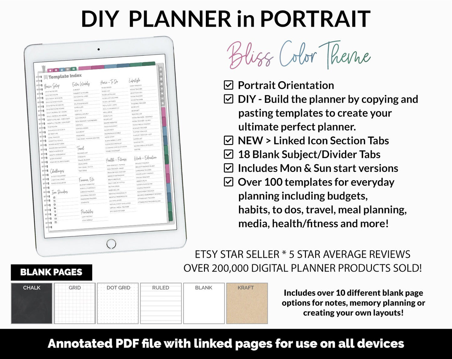 DIY Portrait Digital Planner | Bliss Theme | Goodnotes, iPad & Android
