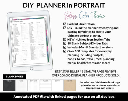 DIY Portrait Digital Planner | Bliss Theme | Goodnotes, iPad & Android