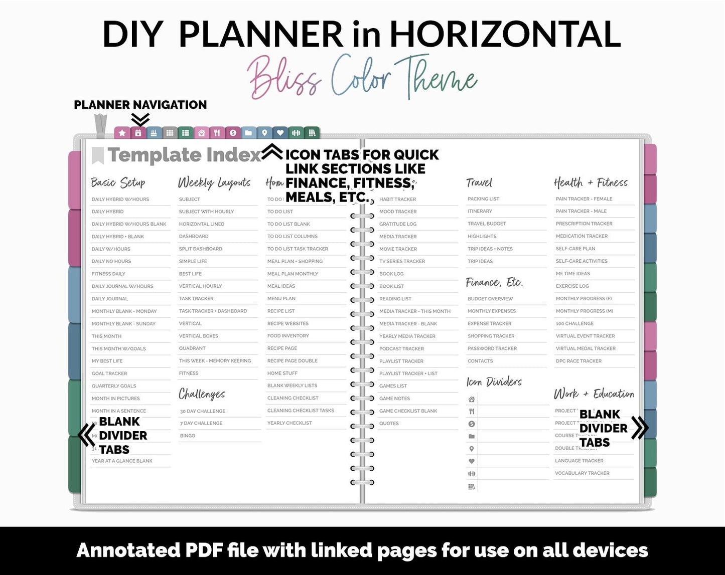DIY Horizontal Digital Planner | Bliss Theme | Goodnotes, iPad & Android