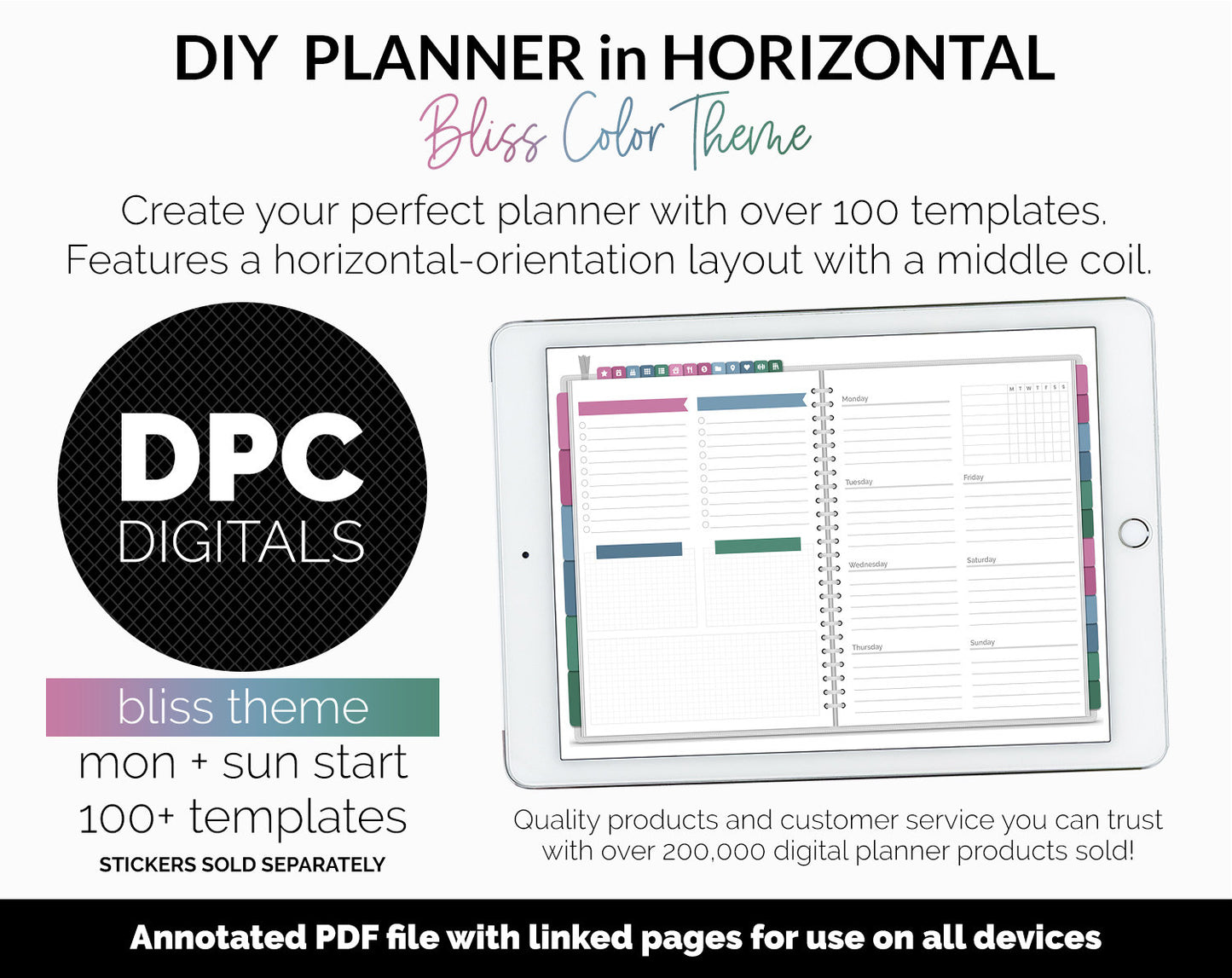 DIY Horizontal Digital Planner | Bliss Theme | Goodnotes, iPad & Android