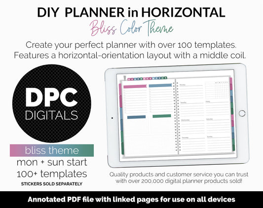 DIY Horizontal Digital Planner | Bliss Theme | Goodnotes, iPad & Android