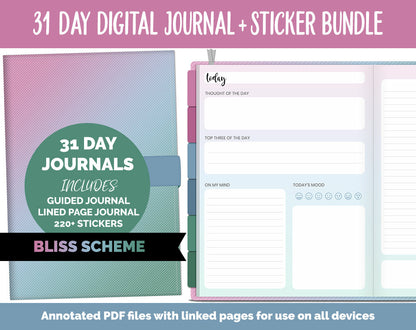 31 Day Digital Journal + Sticker Bundle | Bliss Theme