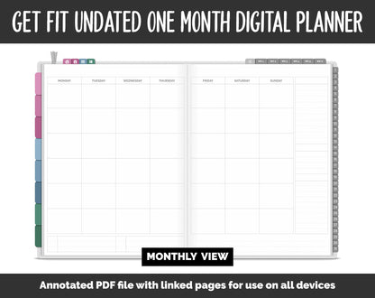 Undated Get Fit One Month Digital Planner | Bliss Theme | GoodNotes, iPad & Android | Fitness, Self-Care, Health, Workout