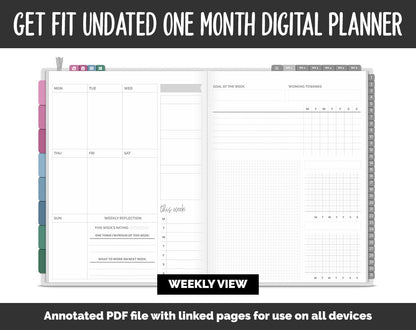 Undated Get Fit One Month Digital Planner | Bliss Theme | GoodNotes, iPad & Android | Fitness, Self-Care, Health, Workout