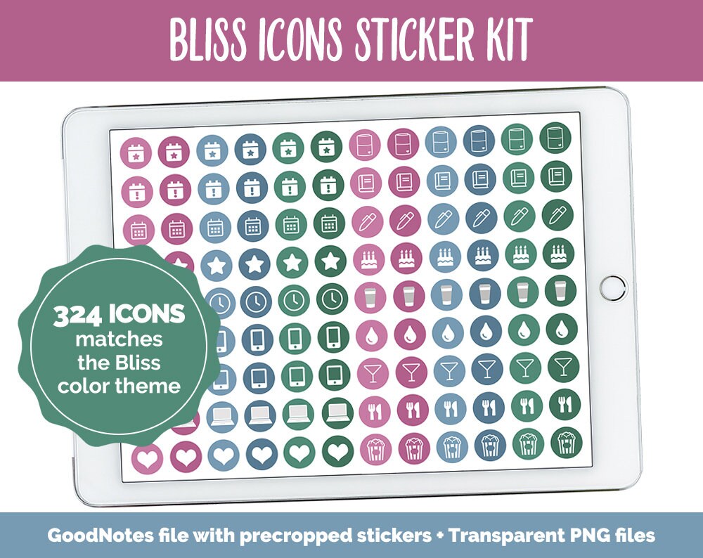 Bliss Icons Digital Planner Stickers | GoodNotes, iPad and Android | Icons, Life, Weather, Everyday