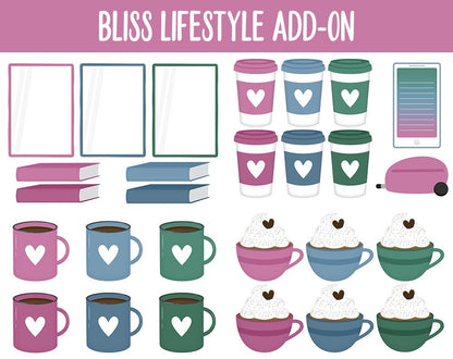 Bliss Lifestyle Add-On Digital Stickers | GoodNotes & iPad | TV, Playlist, Travel, Reading, Work, Groceries