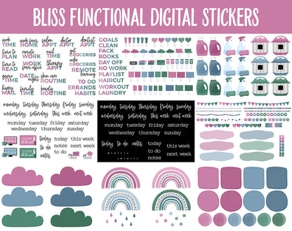 Bliss Functional Digital Sticker Set | GoodNotes, iPad & Android | Papers, Sticky Notes, Chores, Work, Adulting, Tasks, Dates