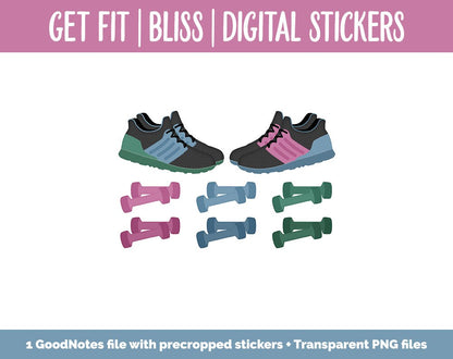 Get Fit Bliss Digital Stickers | GoodNotes & iPad | Fitness, Health, Self-Care, Workout
