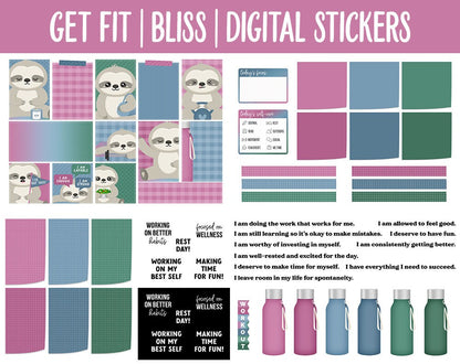 Get Fit Bliss Digital Stickers | GoodNotes & iPad | Fitness, Health, Self-Care, Workout