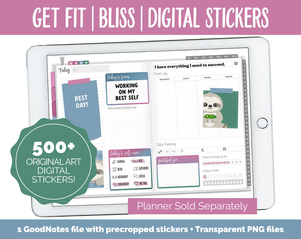 Get Fit Bliss Digital Stickers | GoodNotes & iPad | Fitness, Health, Self-Care, Workout