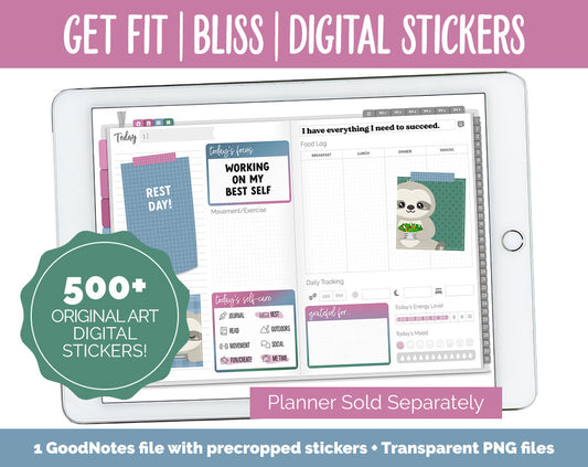Get Fit Bliss Digital Stickers | GoodNotes & iPad | Fitness, Health, Self-Care, Workout
