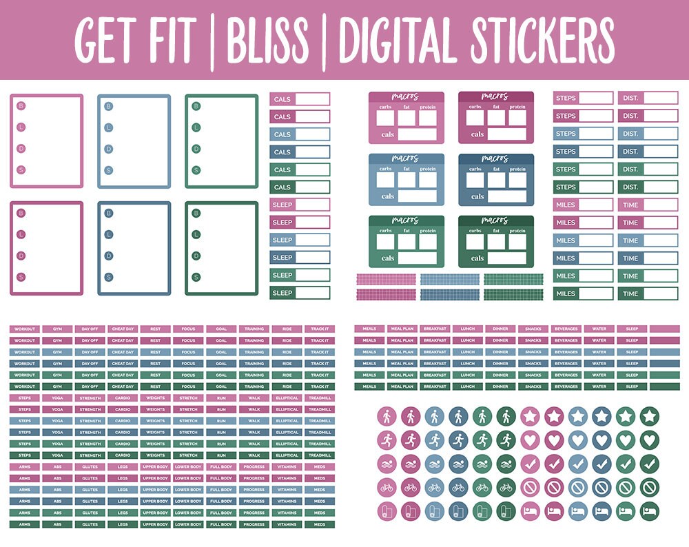 Get Fit Bliss Digital Stickers | GoodNotes & iPad | Fitness, Health, Self-Care, Workout