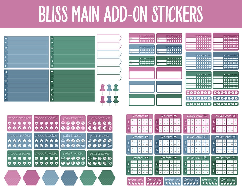 Bliss Add-On Digital Stickers | GoodNotes & iPad | Trackers, Budget, Meal Planning, Health, Habits