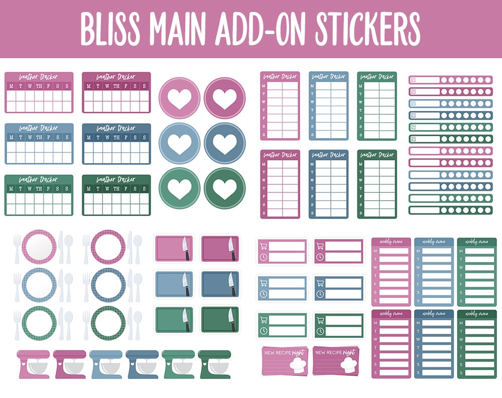 Bliss Add-On Digital Stickers | GoodNotes & iPad | Trackers, Budget, Meal Planning, Health, Habits