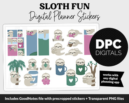 Sloth Fun Digital Planner Stickers | GoodNotes, iPad and Android | Activities, Tasks, Sassy, Simon