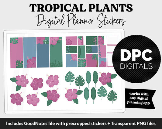 Tropical Plants Digital Planner Stickers | GoodNotes, iPad and Android | Floral, Hibiscus, Palm, Tropics, Functional
